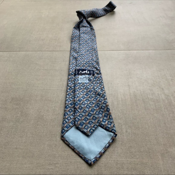 Hermes Orange & Blue Geometric Silk Tie - Picture 8 of 9